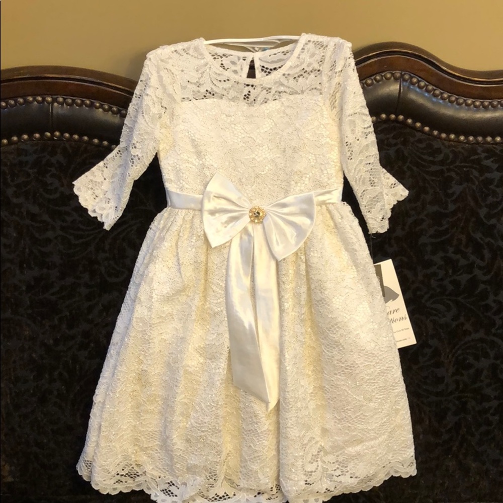 Rare Editions Glitter Lace Dress With Satin Dress